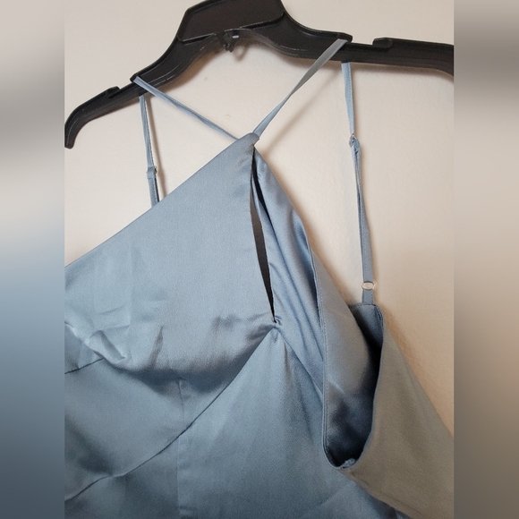 CUPSHE Women's L  Halter Neck Cross Front Dress Slip Baby Blue Vacation Wedding - Picture 5 of 11